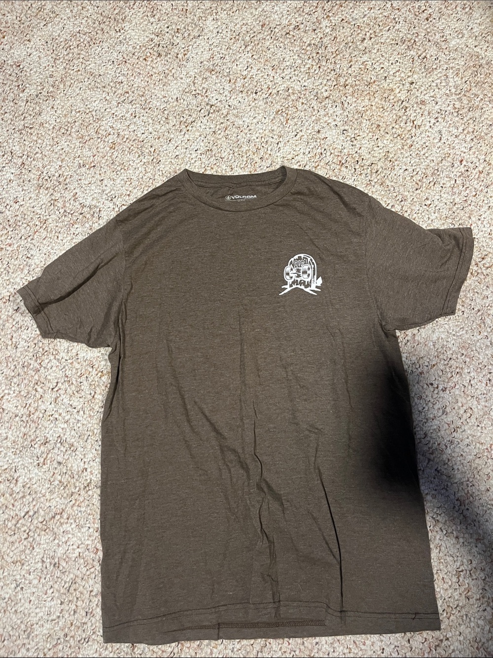 Volcom Olive Short Sleeve Tee with Small White Chest Graphic